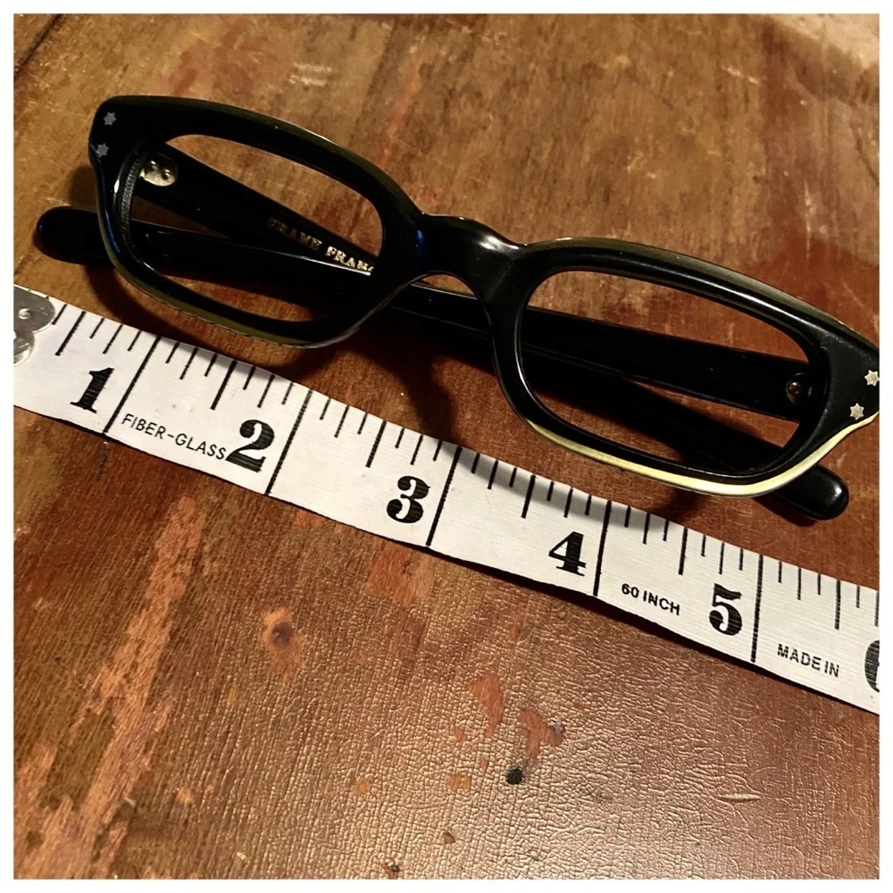 Vintage 1950’s Black Eyeglasses‎ with Iridescence Gold Trim, Made in France, New